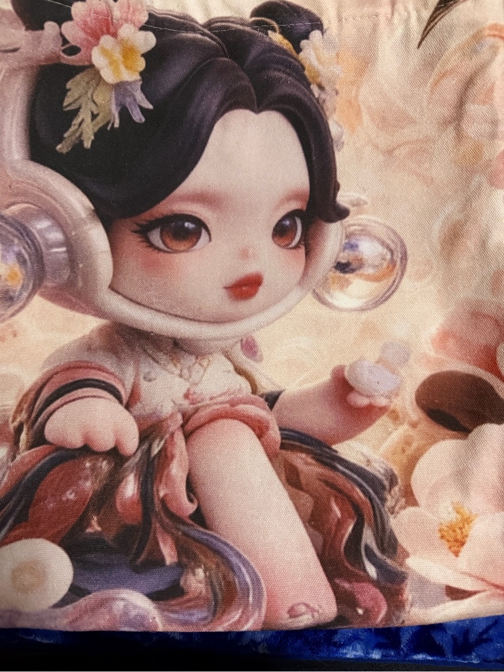 Cute Asian-Inspired Doll Art Print in Soft Pastels Tote